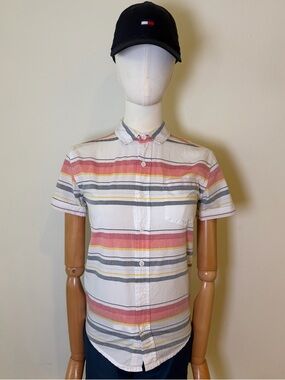 George Boys' Striped Short Sleeve Button Down Shirt Size M (7-8)